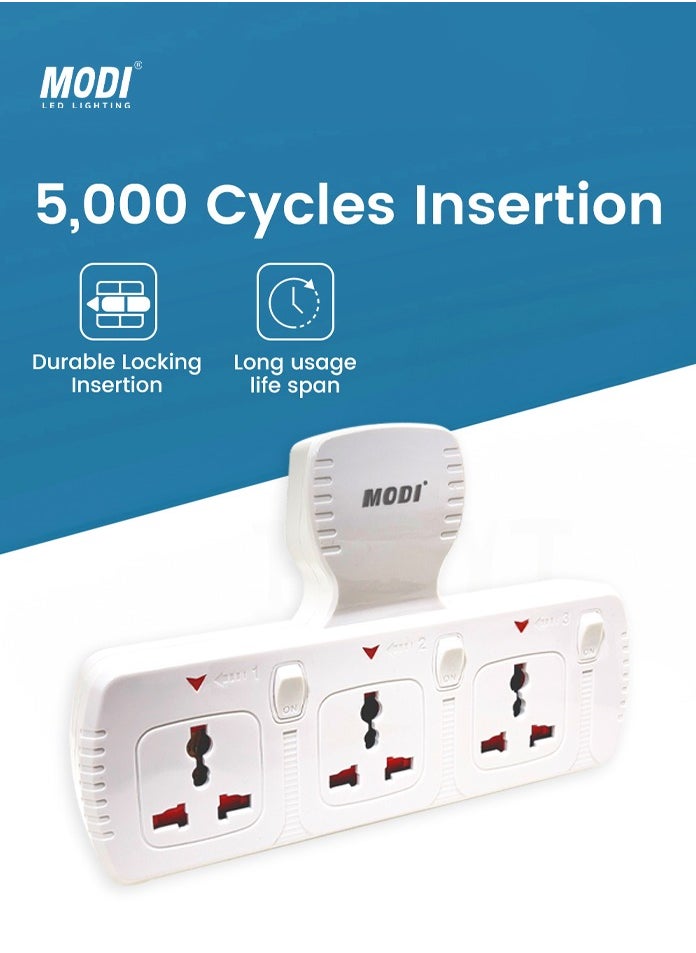 MODI - Multi Plug Power Extension Adapter 3 Way Universal Wall Socket UK 3 Pin Socket For Home Office And Kitchen - Image 1
