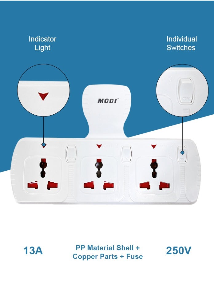 MODI - Multi Plug Power Extension Adapter 3 Way Universal Wall Socket UK 3 Pin Socket For Home Office And Kitchen - Image 1