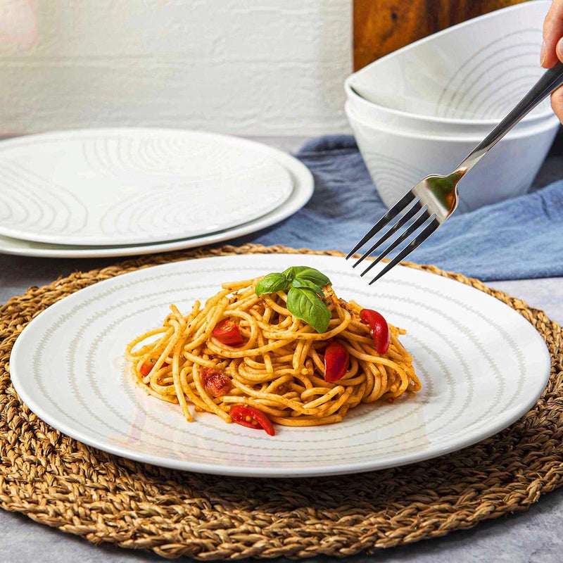 bzyoo BPA-Free Dishwasher Safe 100% Melamine Plastic Plate & Bowl Set Casual dining Indoor and Outdoor Dining Party (12 PCS Dinnerware set, Service for 4, white planet) - Image 3