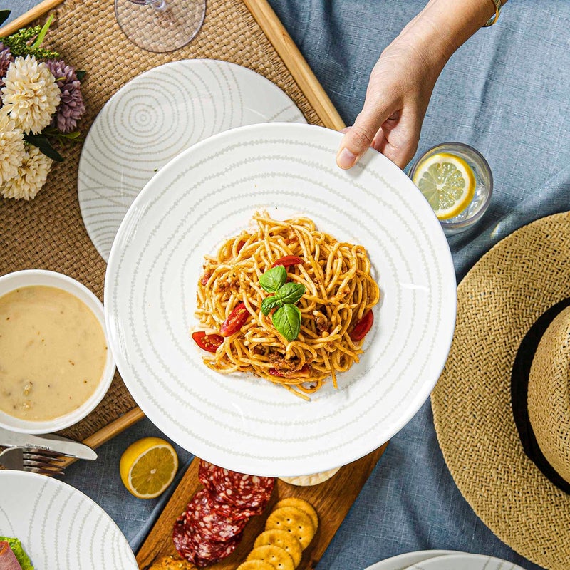 bzyoo BPA-Free Dishwasher Safe 100% Melamine Plastic Plate & Bowl Set Casual dining Indoor and Outdoor Dining Party (12 PCS Dinnerware set, Service for 4, white planet) - Image 2