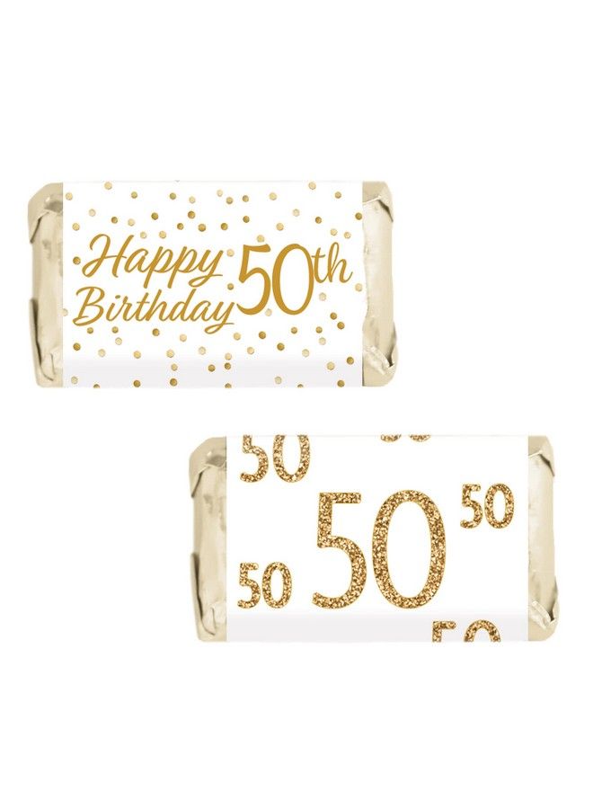DISTINCTIVS White And Gold 50Th Birthday Mini Candy Bar Wrappers 45 Stickers - Image 2