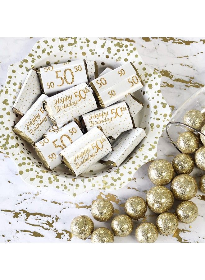 DISTINCTIVS White And Gold 50Th Birthday Mini Candy Bar Wrappers 45 Stickers - Image 3