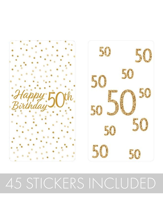 DISTINCTIVS White And Gold 50Th Birthday Mini Candy Bar Wrappers 45 Stickers - Image 4