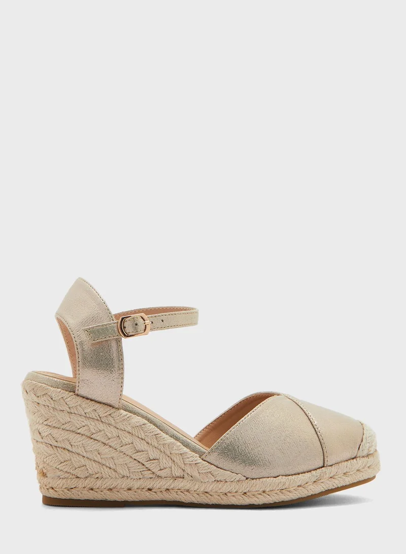 ELLA Mixed Material Metallic Wedge Sandal