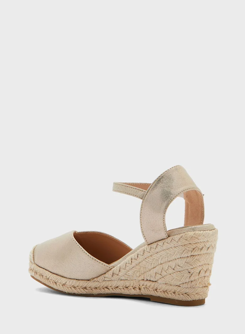 ELLA Mixed Material Metallic Wedge Sandal