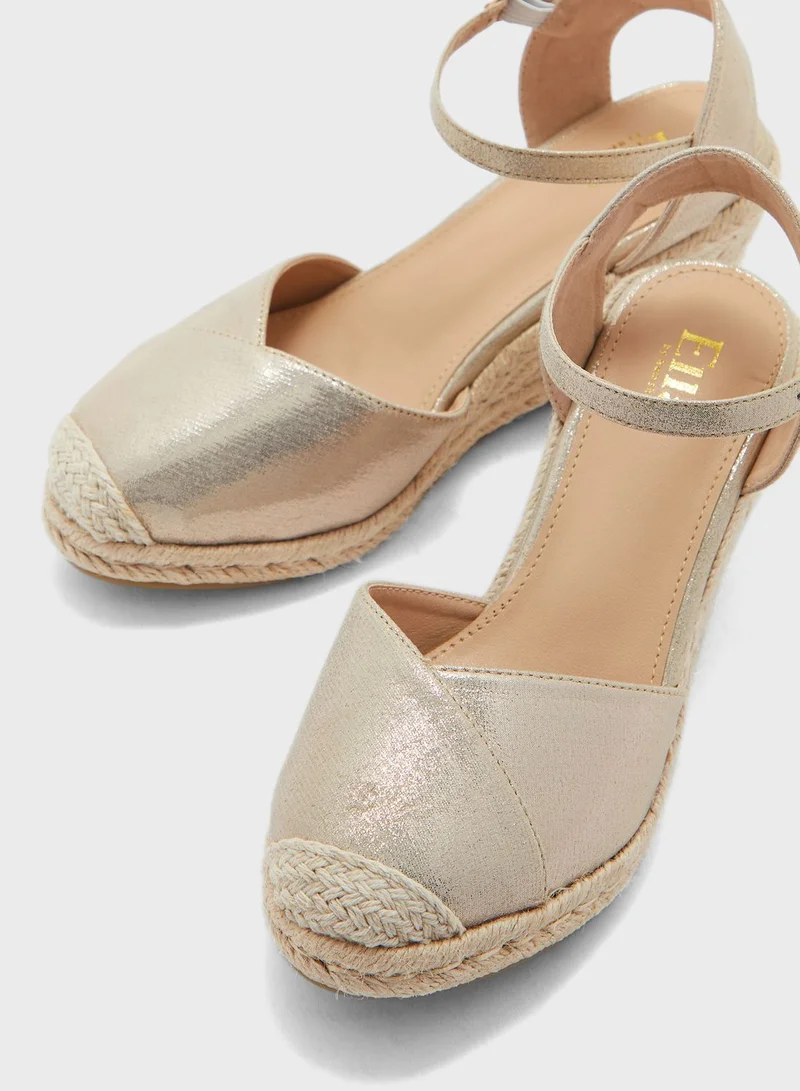 ELLA Mixed Material Metallic Wedge Sandal