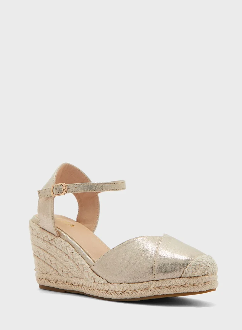 ELLA Mixed Material Metallic Wedge Sandal