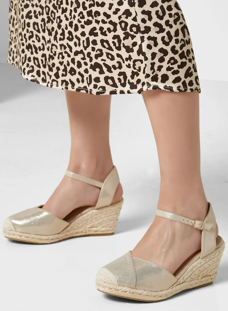 ELLA Mixed Material Metallic Wedge Sandal