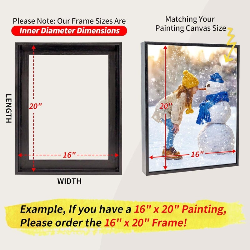Sunwes إطارات عائمة للوحات قماشية من سان ويز مقاس 20×24 بوصة، عمق 1.25 بوصة، حجم مخصص قابل للإزالة، إطار زخرفي للوحات الحائط الفنية (أسود) - Image 2