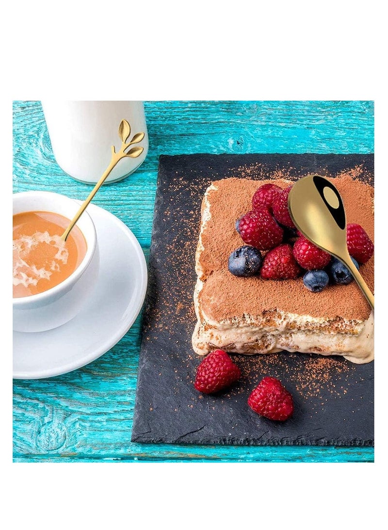 مجموعة ملاعق وشوك من الفولاذ المقاوم للصدأ بتصميم ورقة ذهبية 10 قطع للحلويات والقهوة والآيس كريم والمقبلات - Image 3