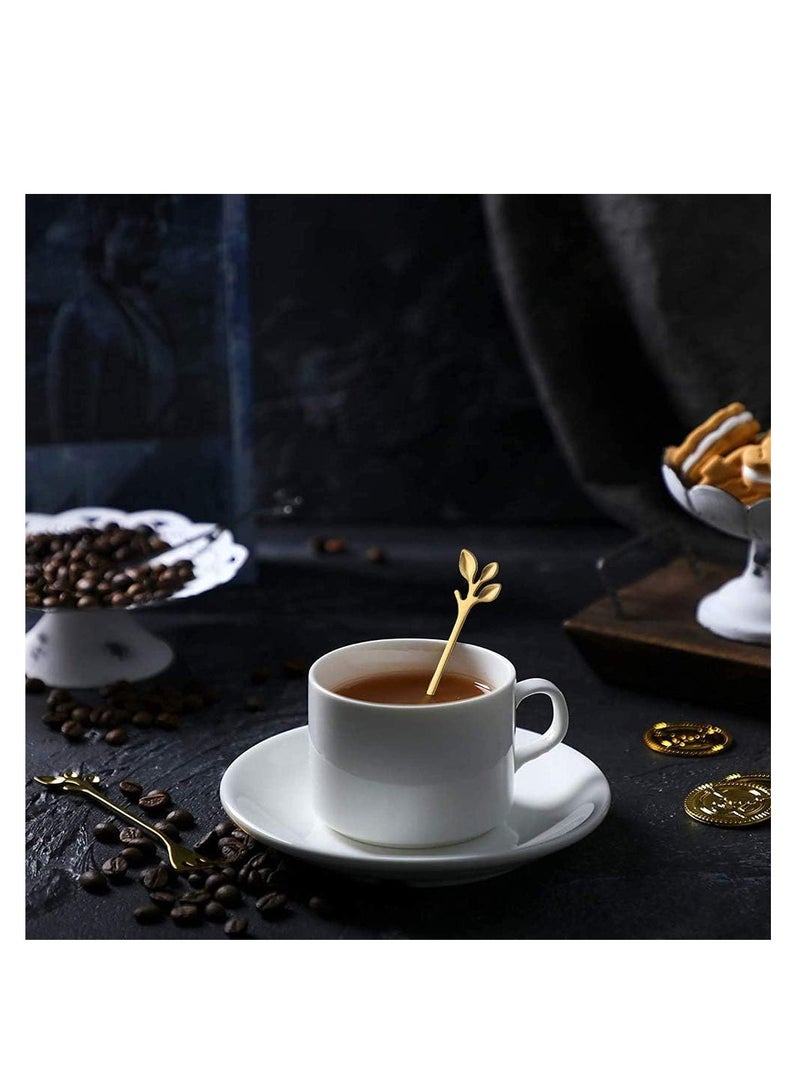 مجموعة ملاعق وشوك من الفولاذ المقاوم للصدأ بتصميم ورقة ذهبية 10 قطع للحلويات والقهوة والآيس كريم والمقبلات - Image 2