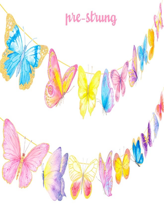 umoni 2pcs Gold Glitter Butterfly Banner Decorations for Summer Theme Party, Baby Girl Birthday, Wedding Party Supplies - Image 2