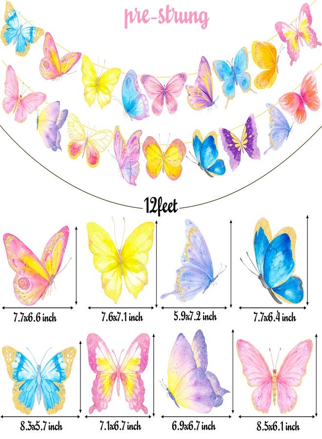 umoni 2pcs Gold Glitter Butterfly Banner Decorations for Summer Theme Party, Baby Girl Birthday, Wedding Party Supplies - Image 3