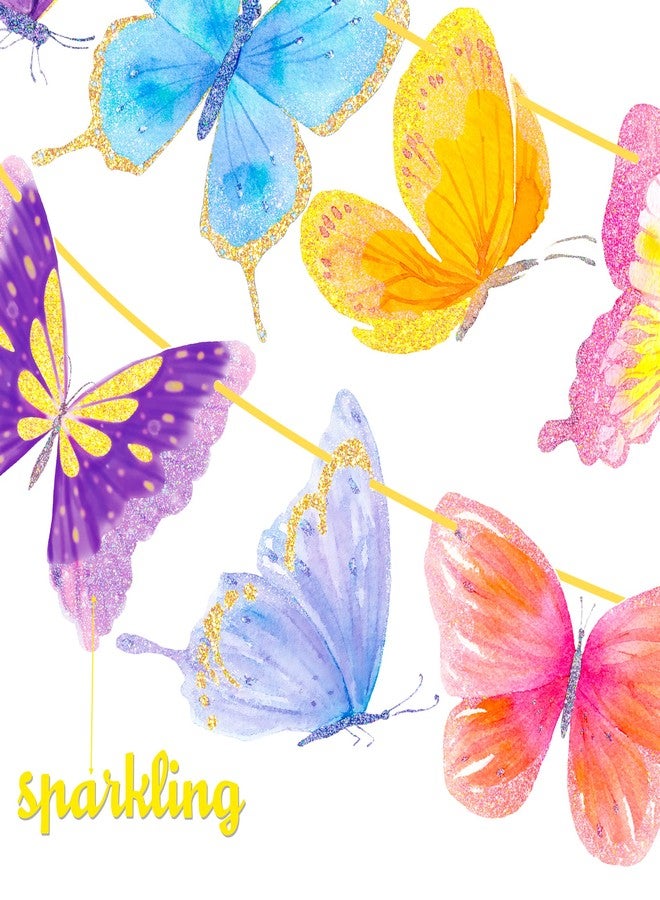 umoni 2pcs Gold Glitter Butterfly Banner Decorations for Summer Theme Party, Baby Girl Birthday, Wedding Party Supplies - Image 4