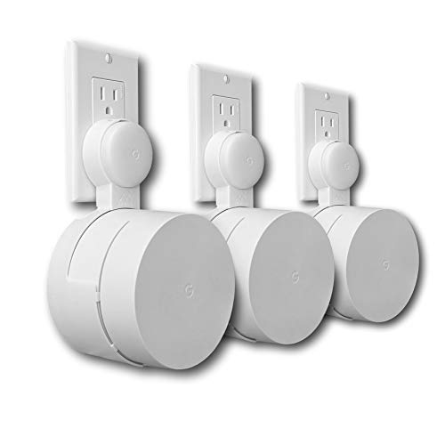 Mount Genie Google WiFi Outlet Holder Mount: [New 2020 – Present Version – Round Plug] The Simplest Wall Mount Holder Stand Bracket for Google WiFi Routers and Beacons - No Messy Screws! (3-Pack) - Image 1