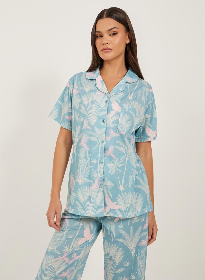 Styli Tropical Printed Shirt and Pyjama Pants Set  - Image 3