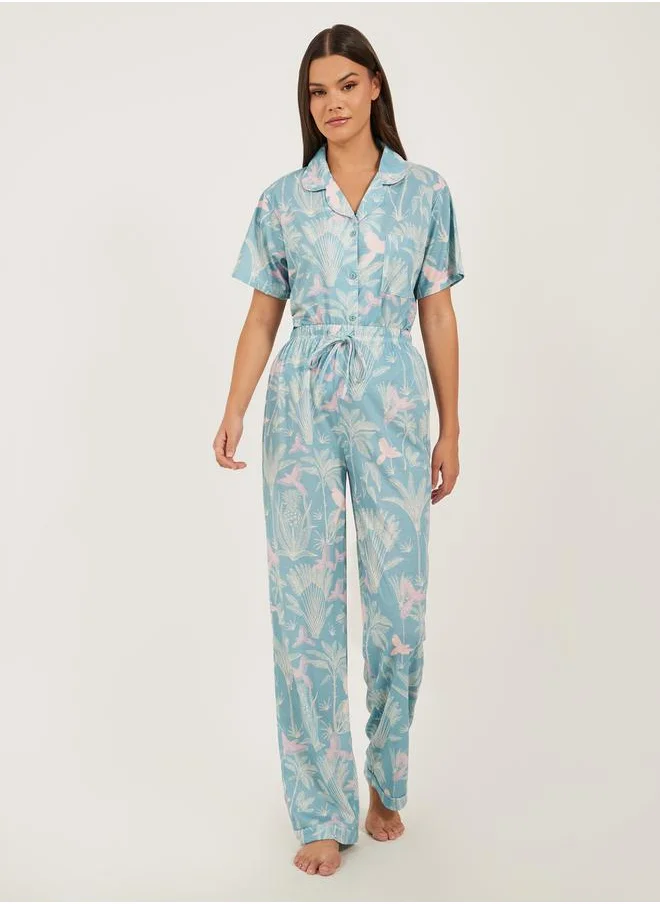 Styli Tropical Printed Shirt and Pyjama Pants Set