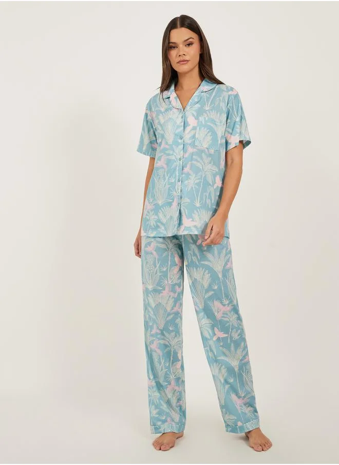 Styli Tropical Printed Shirt and Pyjama Pants Set