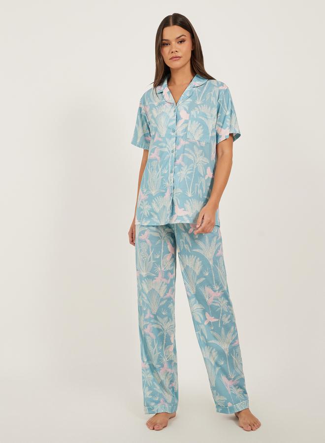 Styli Tropical Printed Shirt and Pyjama Pants Set  - Image 1