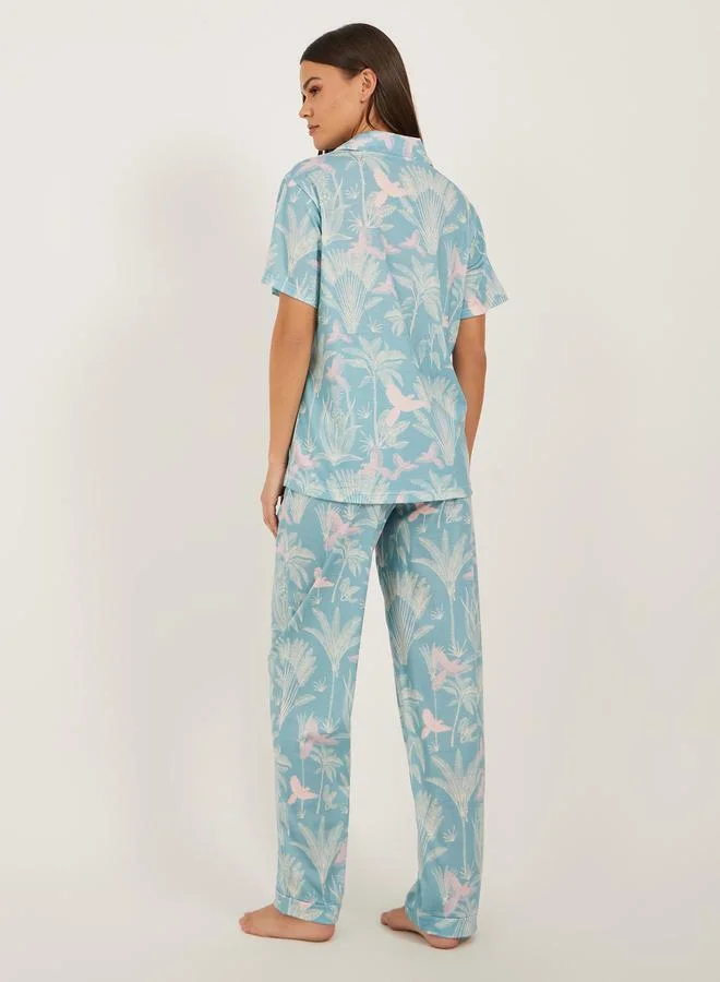 Styli Tropical Printed Shirt and Pyjama Pants Set