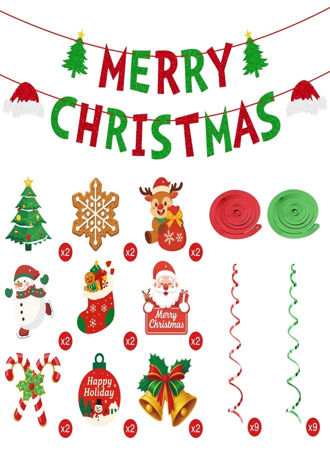 jijAcraft 38Pcs Merry Christmas Banner Xmas Decorations - Pre-Assembled Hanging Swirl, Christmas Decorations Indoor, Christmas Party Decor for Wall, Ceiling, Mantel, Home, Classroom, Office, Party - Image 3