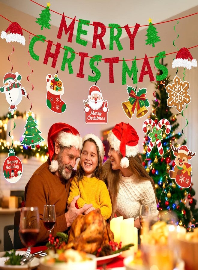 jijAcraft 38Pcs Merry Christmas Banner Xmas Decorations - Pre-Assembled Hanging Swirl, Christmas Decorations Indoor, Christmas Party Decor for Wall, Ceiling, Mantel, Home, Classroom, Office, Party - Image 5