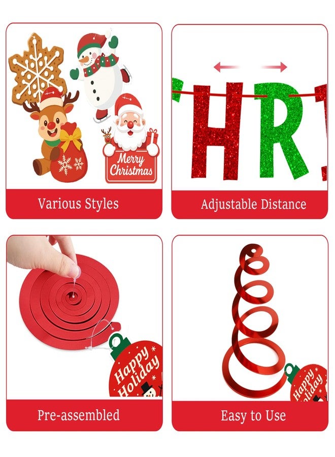 jijAcraft 38Pcs Merry Christmas Banner Xmas Decorations - Pre-Assembled Hanging Swirl, Christmas Decorations Indoor, Christmas Party Decor for Wall, Ceiling, Mantel, Home, Classroom, Office, Party - Image 4