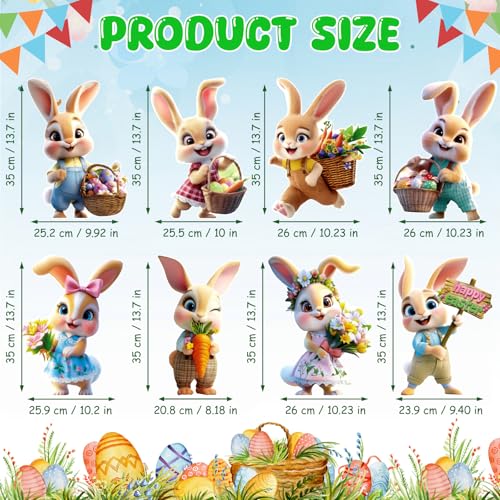 Uranus&No.1 8 PCS Easter Yard Decorations Outdoor, Outside Decoration for Yard, Waterproof Bunny Decorations, Cute 3D Plastic Rabbit Yard Signs with Stakes, Easter Lawn Ornaments for Garden Lawn Patio Home Decor - Image 2