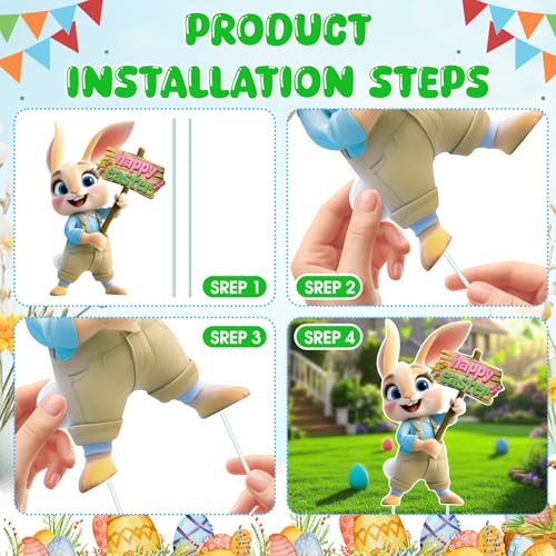 Uranus&No.1 8 PCS Easter Yard Decorations Outdoor, Outside Decoration for Yard, Waterproof Bunny Decorations, Cute 3D Plastic Rabbit Yard Signs with Stakes, Easter Lawn Ornaments for Garden Lawn Patio Home Decor - Image 3