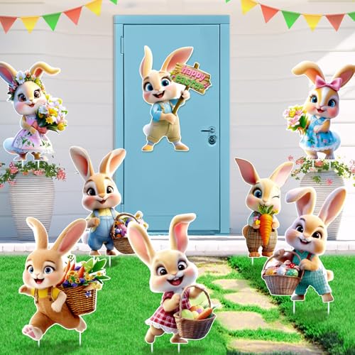 Uranus&No.1 8 PCS Easter Yard Decorations Outdoor, Outside Decoration for Yard, Waterproof Bunny Decorations, Cute 3D Plastic Rabbit Yard Signs with Stakes, Easter Lawn Ornaments for Garden Lawn Patio Home Decor - Image 5