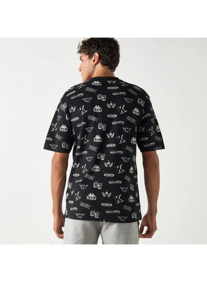 Kappa Kappa All-Over Logo Print T-shirt with Crew Neck and Short Sleeves
