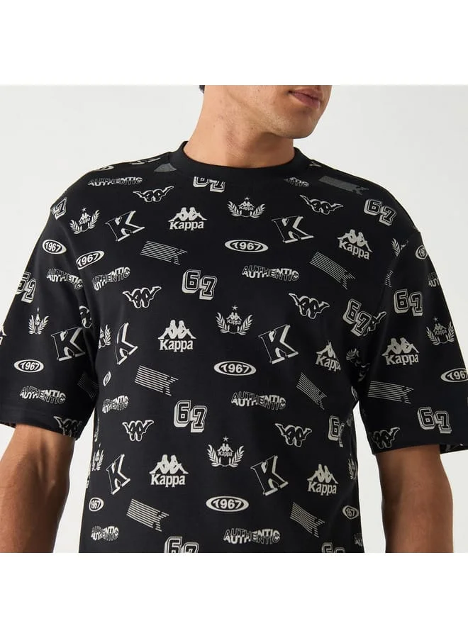 Kappa Kappa All-Over Logo Print T-shirt with Crew Neck and Short Sleeves