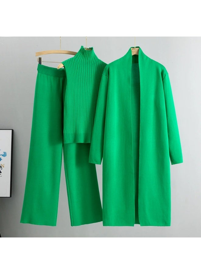 general Three-piece knitted sleeveless cardigan sweater cardigan pants three-piece set - Image 1