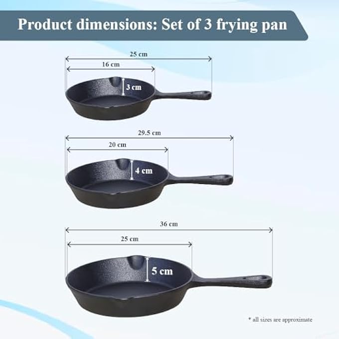 Buckingham Cast Iron PreSeasoned Set Of 3 Frying Pan  Skillet 16 Cm  20 Cm  25 Cm For Safe Cookware Indoor  Outdoor Healthy Cooking  Premium Quality - Image 4