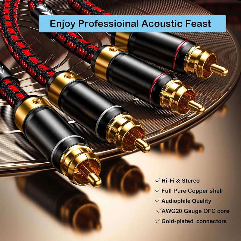 Dual RCA male-to-male stereo audio cable, gold-plated 4N oxygen-free copper core 3m - Image 5