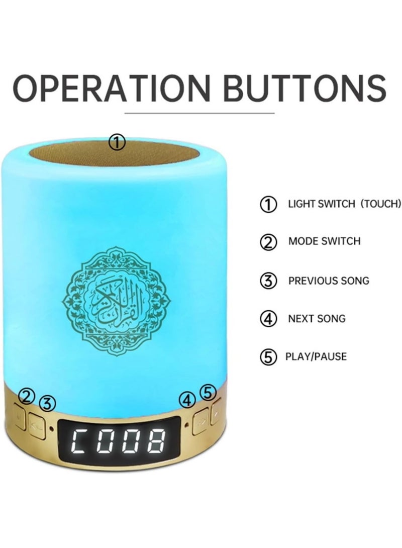 Equantu Azan Speaker SQ-122, Bluetooth Quran Speaker Support MP3 Player Rechargeable Smart Touch LED Lamp Muslim Quran Speaker Azan Audio Device With Remote Control 14 Languages 18 Reciters - Image 4
