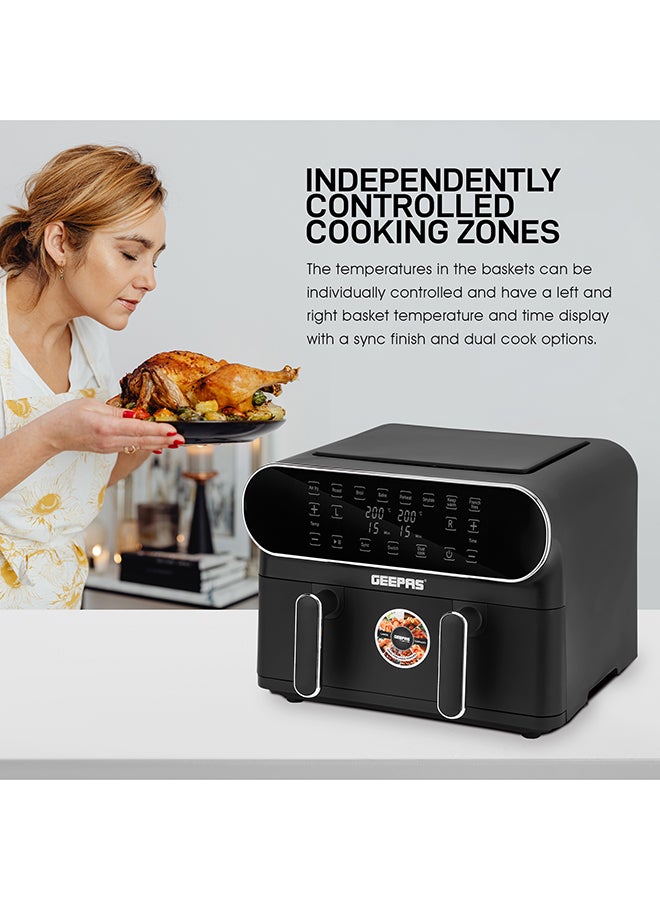 GEEPAS Digital Air Fryer- GAF37532| 11 L Capacity with 5.5 L Dual Baskets with Separator| With VORTEX Air Frying Technology| Digital Display, Multiple Function, Dehydrate, Keep Warm, Broil, others, 1-60 Min Timer| Ideal for Fries, Steak, Chicken, Cake, Meat, Bread| 2 Years Warranty, Metallic grey 11 L 1700 W GAF37532 Grey - Image 3