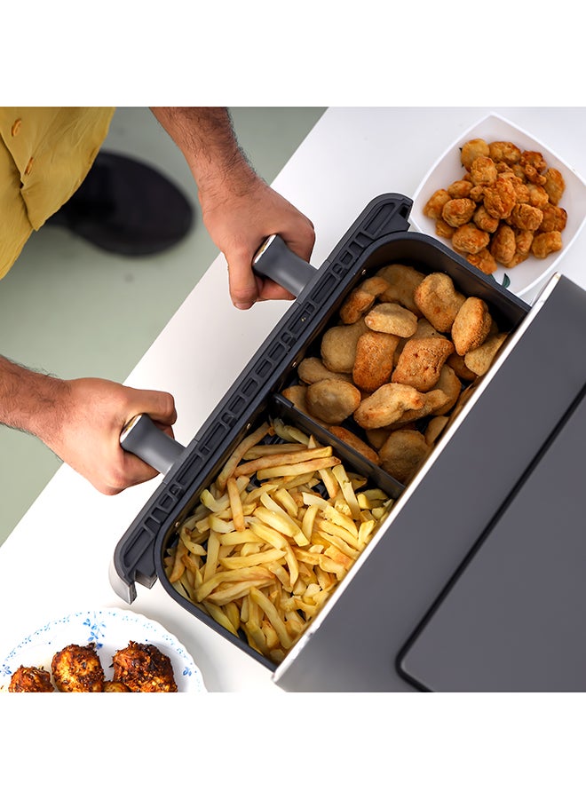 GEEPAS Digital Air Fryer- GAF37532| 11 L Capacity with 5.5 L Dual Baskets with Separator| With VORTEX Air Frying Technology| Digital Display, Multiple Function, Dehydrate, Keep Warm, Broil, others, 1-60 Min Timer| Ideal for Fries, Steak, Chicken, Cake, Meat, Bread| 2 Years Warranty, Metallic grey 11 L 1700 W GAF37532 Grey - Image 5