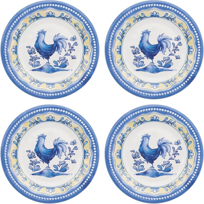 UP UPware Blue Rooster Melamine Round Dessert Plates Small Serving Plates for Appetizer Snacks and Side Dishes Blue 6 Inch Set of 4 - Image 1