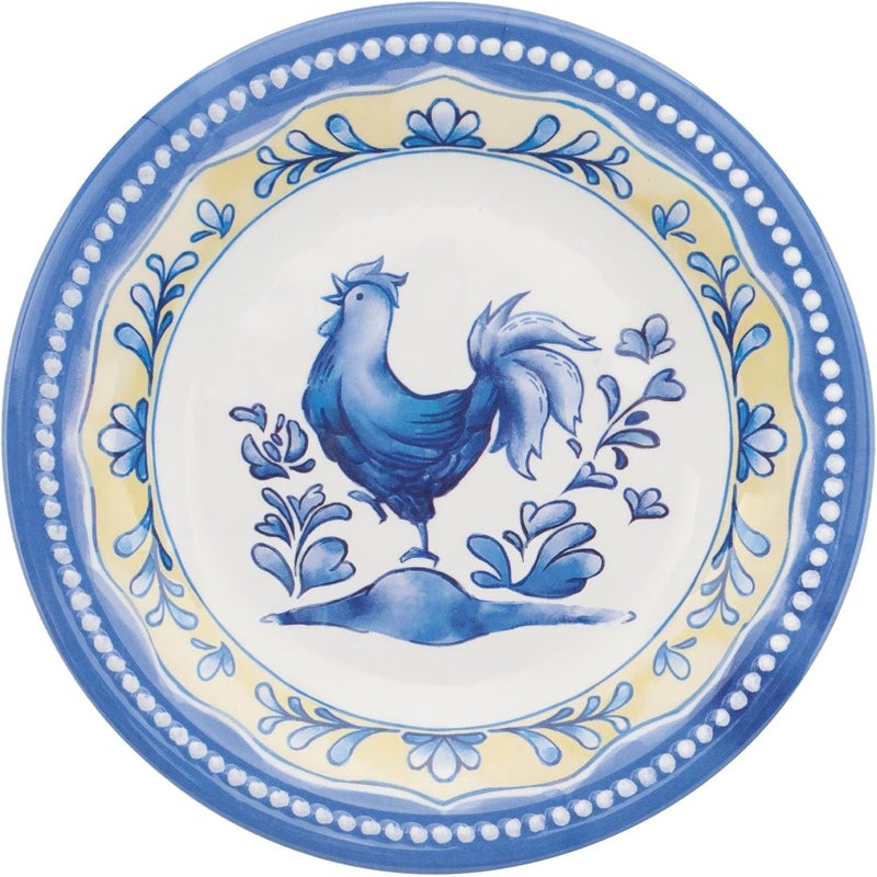 UP UPware Blue Rooster Melamine Round Dessert Plates Small Serving Plates for Appetizer Snacks and Side Dishes Blue 6 Inch Set of 4 - Image 3