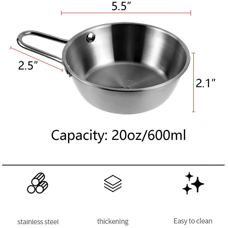 Dadamong 2Pcs Makgeolli Bowls  304 Stainless Steel Korean Traditional Bowls Round Rice Bowl Wine Cup with Handle  Hiking Soup Dish Food Bowl Camp Cup (Large: 20oz  5.5inch  Silver) - Image 2