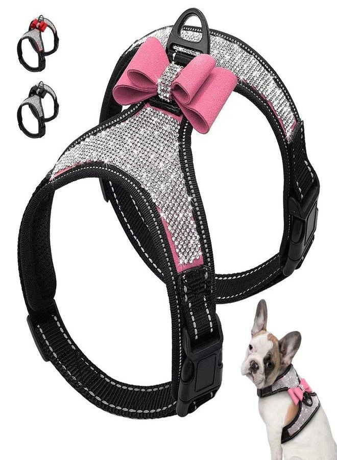 Beirui Soft Fleece Padded Dog Harness for Small Medium Dogs - Cute Rhinestone Dog Vest Harness with Sparkly Bow Tie - Reflective Safety Pet Puppy Harness for Walking and Party (Pink,S:Chest 11-14") - Image 1