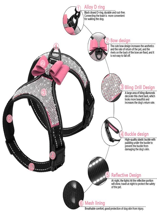 Beirui Soft Fleece Padded Dog Harness for Small Medium Dogs - Cute Rhinestone Dog Vest Harness with Sparkly Bow Tie - Reflective Safety Pet Puppy Harness for Walking and Party (Pink,S:Chest 11-14") - Image 5