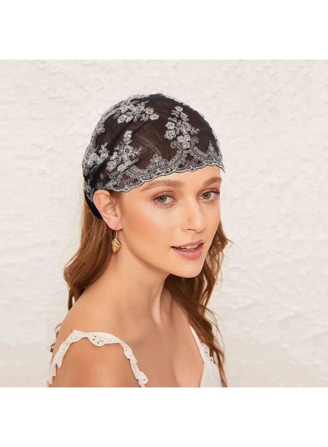 Urieo Wide Headbands Black Flower Embroidery Hairbands Workout Stretch Vintage Hair Band Accessories For Women Pack Of 3 - Image 5