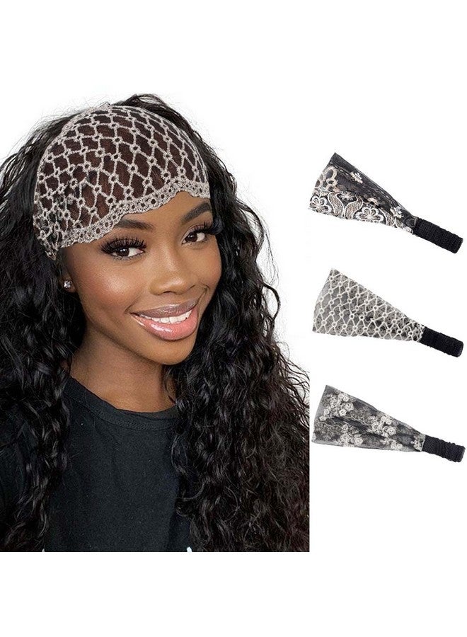 Urieo Wide Headbands Black Flower Embroidery Hairbands Workout Stretch Vintage Hair Band Accessories For Women Pack Of 3 - Image 1