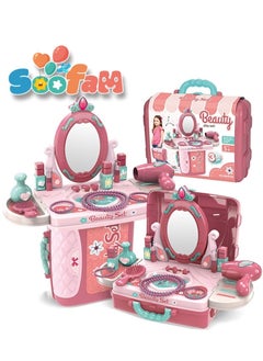 Soofam Pretend  Beauty Dresser Table Play set Gifts, Toddler Beauty Play Set,Princess Toys Makeup Play Set for Kids, Toddler Dress-up Table Toy for 3+Years Old Girls, Kids Role Play Beauty  Play set Gift  - Image 1