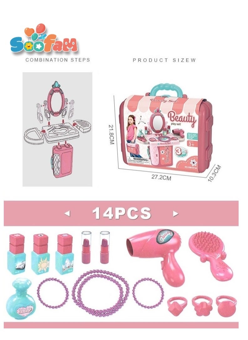 Pretend  Beauty Dresser Table Play set Gifts, Toddler Beauty Play Set,Princess Toys Makeup Play Set for Kids, Toddler Dress-up Table Toy for 3+Years Old Girls, Kids Role Play Beauty  Play set Gift
