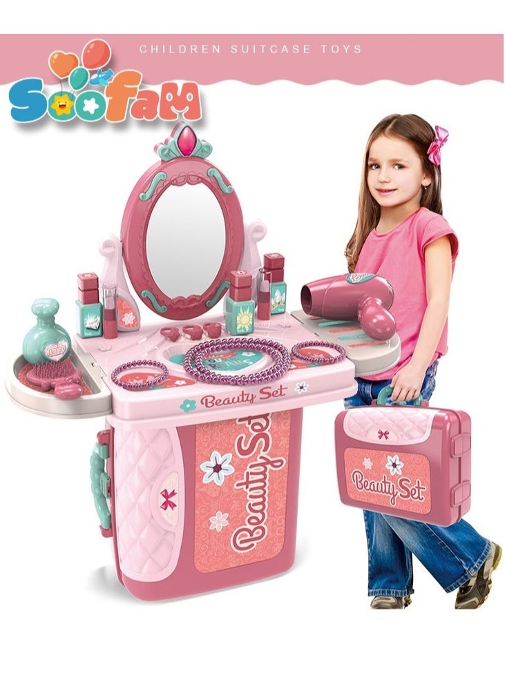 Soofam Pretend  Beauty Dresser Table Play set Gifts, Toddler Beauty Play Set,Princess Toys Makeup Play Set for Kids, Toddler Dress-up Table Toy for 3+Years Old Girls, Kids Role Play Beauty  Play set Gift  - Image 2