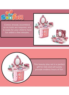 Soofam Pretend  Beauty Dresser Table Play set Gifts, Toddler Beauty Play Set,Princess Toys Makeup Play Set for Kids, Toddler Dress-up Table Toy for 3+Years Old Girls, Kids Role Play Beauty  Play set Gift  - Image 5