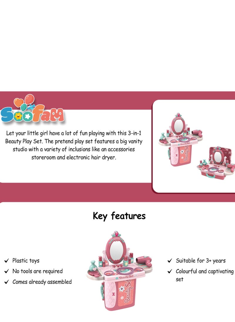 Pretend  Beauty Dresser Table Play set Gifts, Toddler Beauty Play Set,Princess Toys Makeup Play Set for Kids, Toddler Dress-up Table Toy for 3+Years Old Girls, Kids Role Play Beauty  Play set Gift